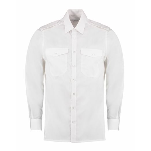 Kustom Kit Tailored Fit Long Sleeved Pilot Shirt White