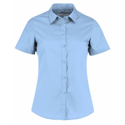 Kustom Kit Tailored Fit Short Sleeve Poplin Shirt Light Blue