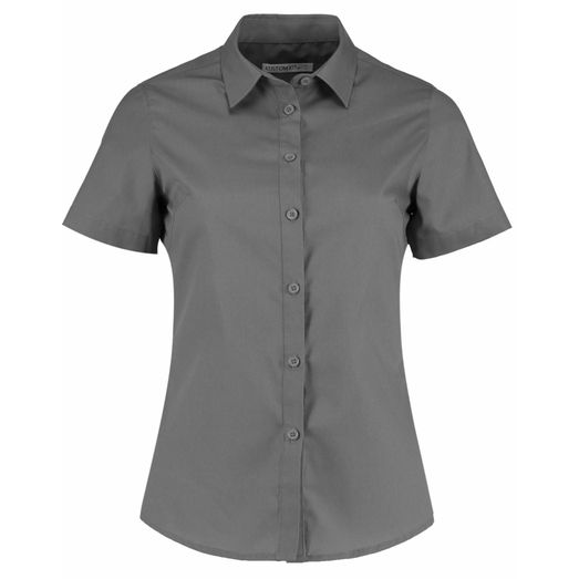 Kustom Kit Tailored Fit Short Sleeve Poplin Shirt Graphite