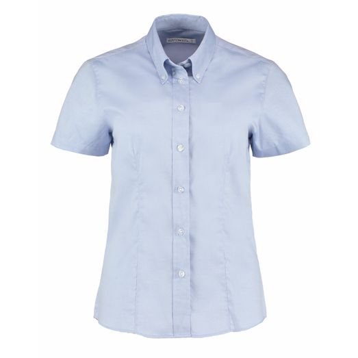 Kustom Kit Tailored Fit Short Sleeve Premium Oxford Shirt Light Blue