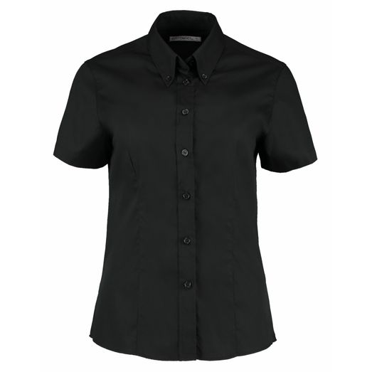 Kustom Kit Tailored Fit Short Sleeve Premium Oxford Shirt Black
