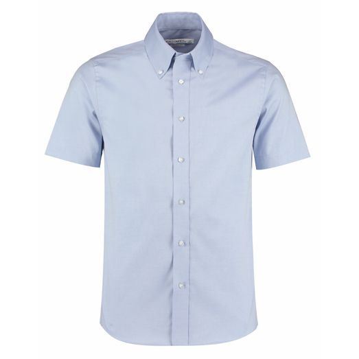 Kustom Kit Tailored Fit Short Sleeve Premium Oxford Shirt Light Blue