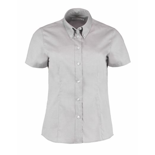 Kustom Kit Tailored Fit Short Sleeve Premium Oxford Shirt Silver Grey