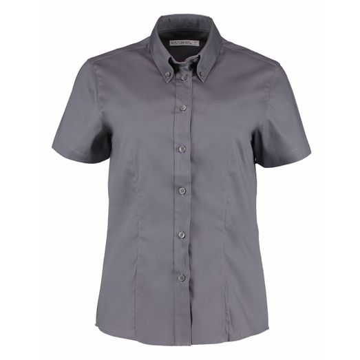 Kustom Kit Tailored Fit Short Sleeve Premium Oxford Shirt Charcoal