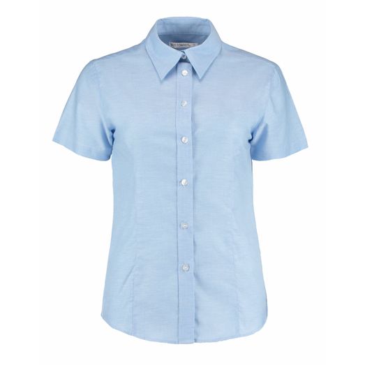 Kustom Kit Tailored Fit Short Sleeve Workwear Oxford Shirt Light Blue
