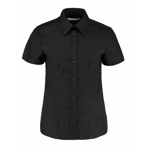 Kustom Kit Tailored Fit Short Sleeve Workwear Oxford Shirt Black