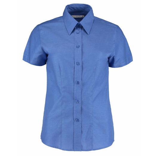 Kustom Kit Tailored Fit Short Sleeve Workwear Oxford Shirt Italian Blue