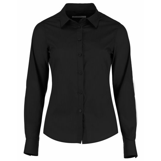 Kustom Kit Tailored Long Sleeve Poplin Shirt Black