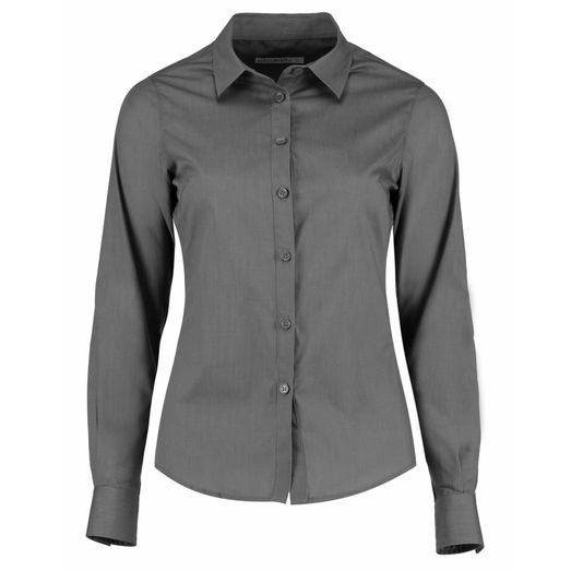 Kustom Kit Tailored Long Sleeve Poplin Shirt Graphite