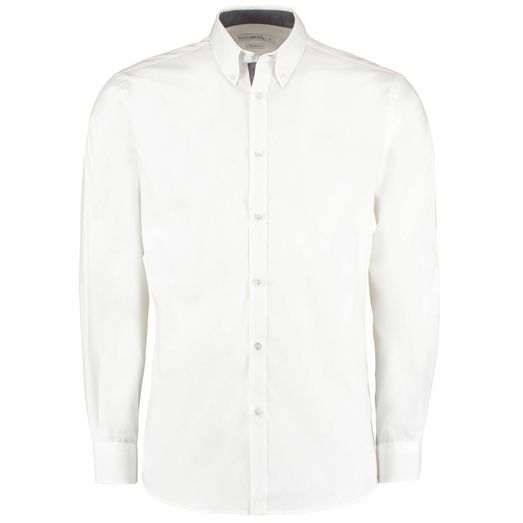 Kustom Kit Tailored Long Sleeve Poplin Shirt White