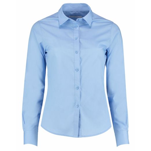 Kustom Kit Tailored Long Sleeve Poplin Shirt Light Blue