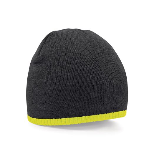 Beechfield  Two-Tone Pull On Beanie Black/Fluorescent Yellow