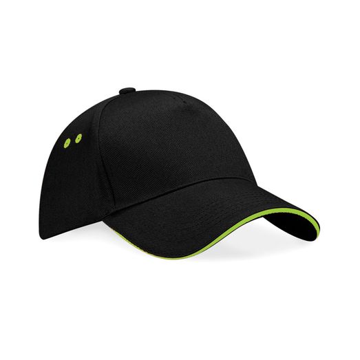Beechfield Ultimate 5 Panel Cap Sandwich Peak Black/Lime Green