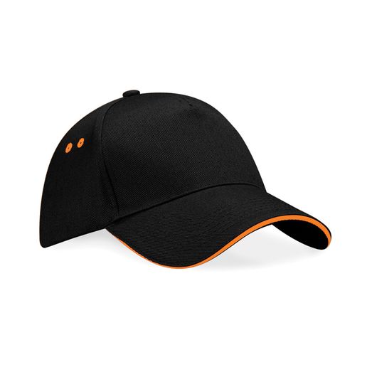 Beechfield  Ultimate 5 Panel Cap Sandwich Peak Black/Orange