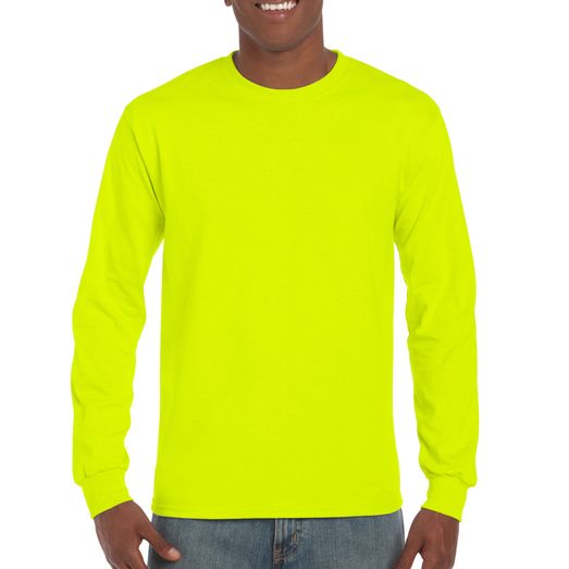 Gildan Ultra Cotton Adult Long Sleeve T-Shirt Safety Green