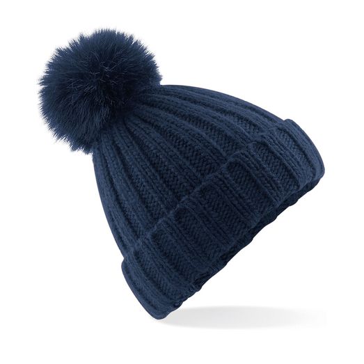 Beechfield  Verbier Faux Fur Pop Pom Chunky Beanie Navy Blue