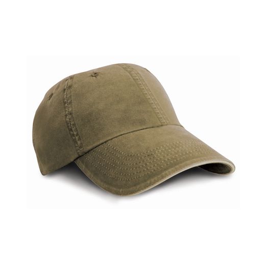 Result Headwear Washed Fine Line Cotton Cap with Sandwich Peak Olive/Stone