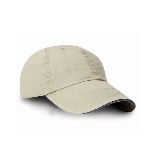 Result Headwear Washed Fine Line Cotton Cap with Sandwich Peak Putty/Navy