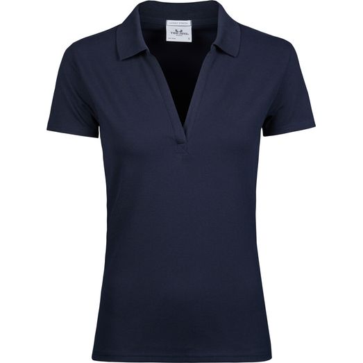 Tee Jays Women's Luxury Stretch V-Neck Polo Navy Blue