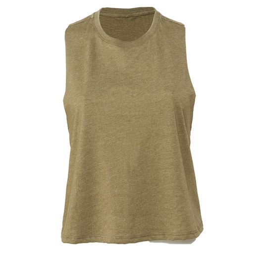 Bella Women's Racerback Cropped Tank Heather Olive Green