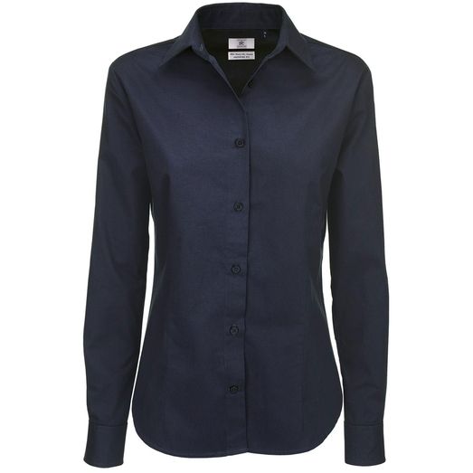 B&amp;C Women's Sharp Twill Long Sleeve Shirt Navy Blue