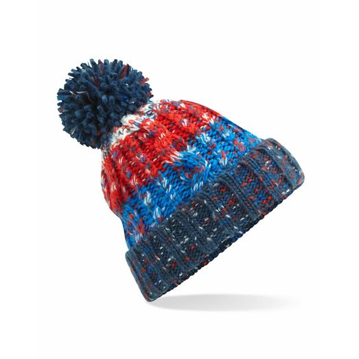 Beechfield  Corkscrew Pom Pom Beanie Chilli Blues