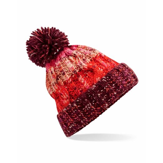 Beechfield  Corkscrew Pom Pom Beanie Cherry Sherbert