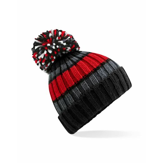 Beechfield  Hygge Striped Beanie Black Cherry