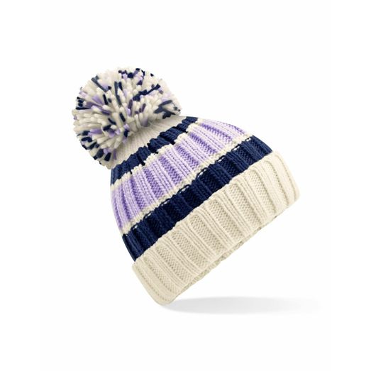 Beechfield  Hygge Striped Beanie Blueberry Cheescake