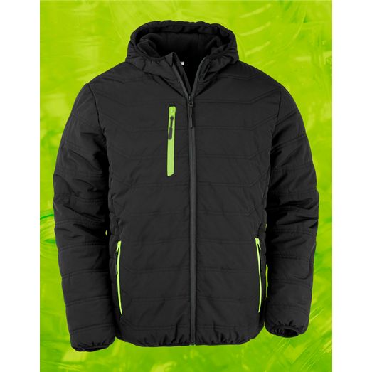 Result Genuine Recycled Black Compass Padded Winter Jacket Black/Lime Green