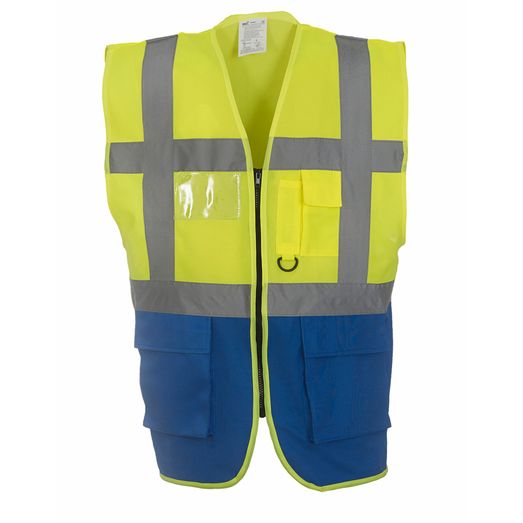 Yoko Hi-Vis Executive Waistcoat Hi Vis Yellow/Royal Blue