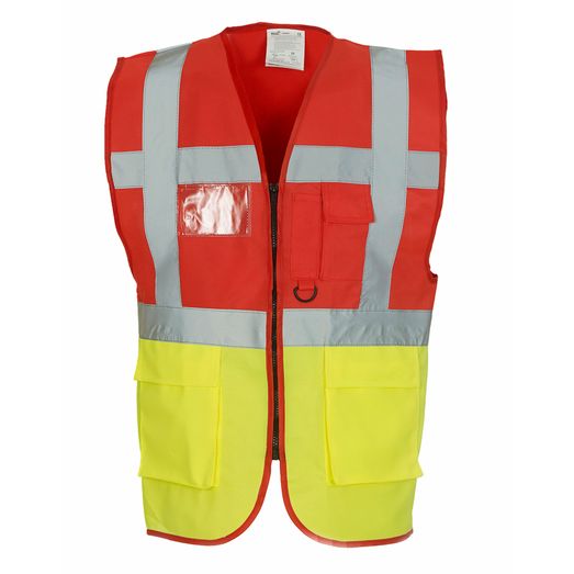 Yoko Hi-Vis Executive Waistcoat Red/Hi Vis Yellow