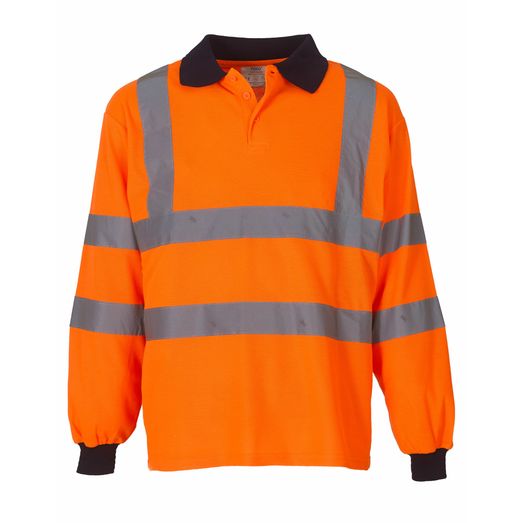 Yoko Hi-Vis Long Sleeve Polo Shirt Hi Vis Orange