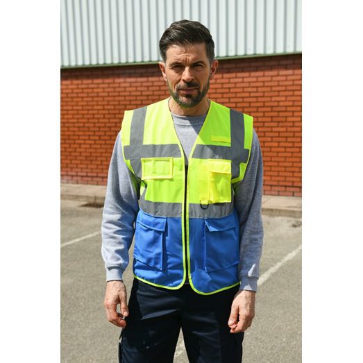 Korntex High Vis Executive Multifunction Safety Vest - Yellow/Blue