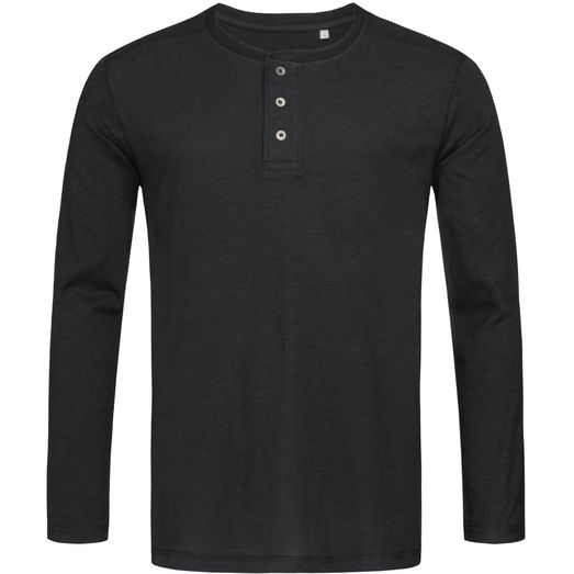 Stedman Stars Shawn Slub Henley Long Sleeve - Black Opal