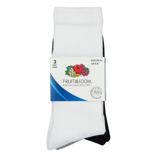 Fruit Of The Loom Crew Socks 3 Pack - Assorted
