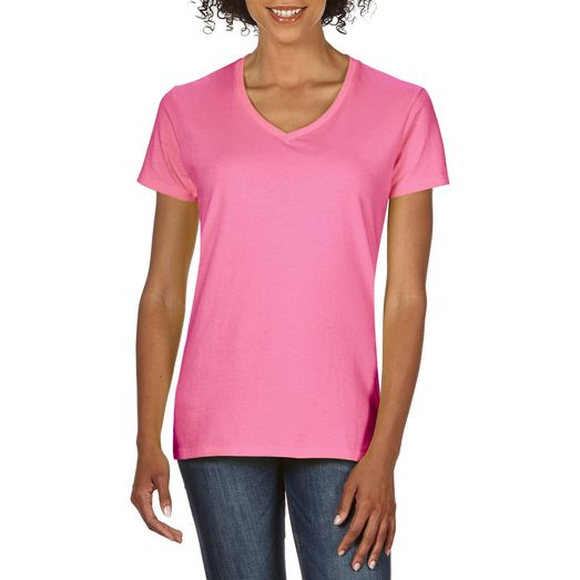 Gildan Premium Ringspun V Neck T-Shirt Ladies - Azalea