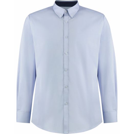 Kustom Kit Tailored Fit Long Sleeve Premium Contrast Oxford Button Down Collar Shirt Light Blue/Navy