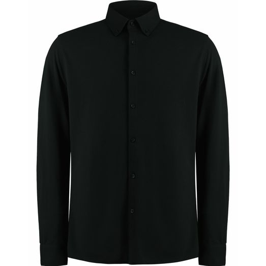 Kustom Kit Tailored Fit Superwash 60 Pique Shirt (Long Sleeve) Black