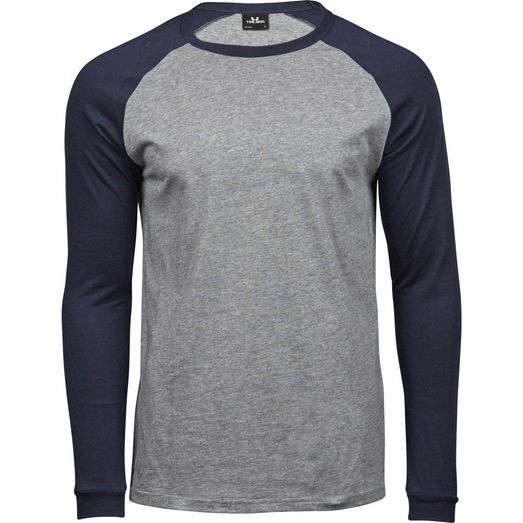 Tee Jays Men's Baseball Tee Heather Grey/Navy