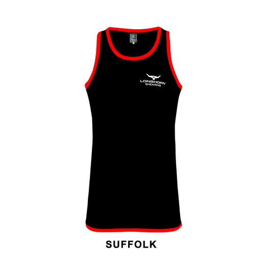 Longhorn Shearing Kids Suffolk Long Tail Singlet Vest Black/Red