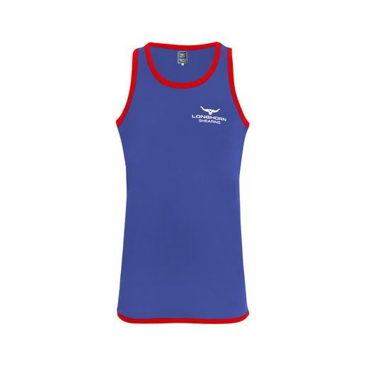 Longhorn Shearing Kids Ryeland Long Tail Singlet Vest Blue/Red