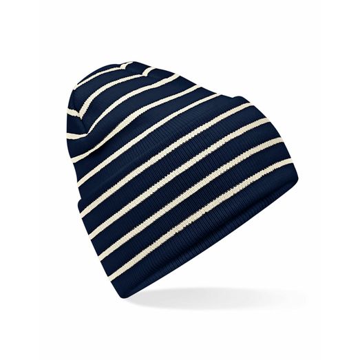 Beechfield Original Deep Cuffed Striped Beanie French Navy/Soft White
