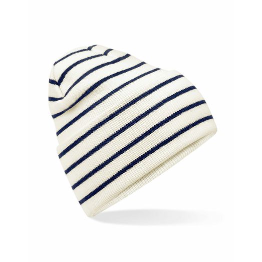 Beechfield Original Deep Cuffed Striped Beanie Soft White/French Navy