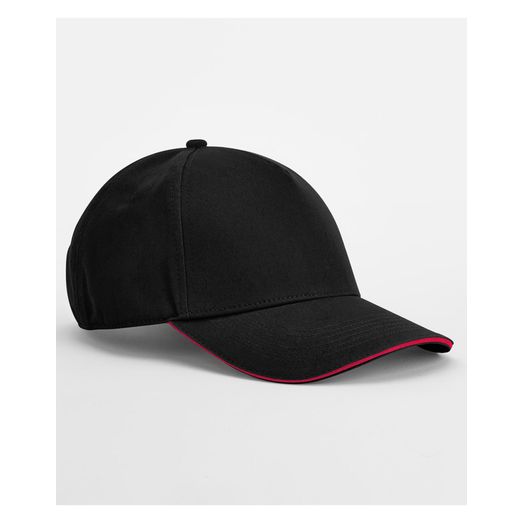 Beechfield EarthAware® Classic Organic Cotton 5 Panel Cap - _x000D_ Sandwich Peak Black/Classic Red