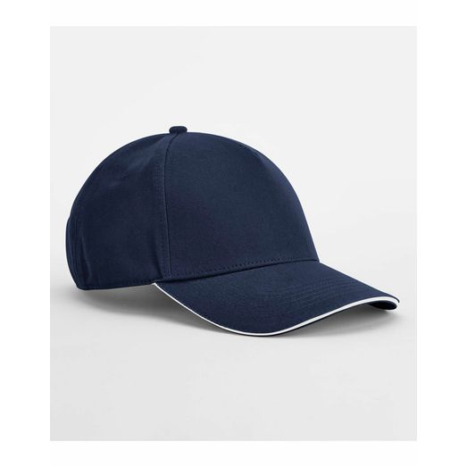 Beechfield EarthAware® Classic Organic Cotton 5 Panel Cap - _x000D_ Sandwich Peak French Navy/White