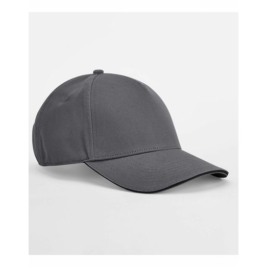 Beechfield EarthAware® Classic Organic Cotton 5 Panel Cap - _x000D_ Sandwich Peak Graphite Grey/Black