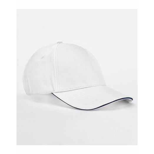 Beechfield EarthAware® Classic Organic Cotton 5 Panel Cap - _x000D_ Sandwich Peak White/French Navy
