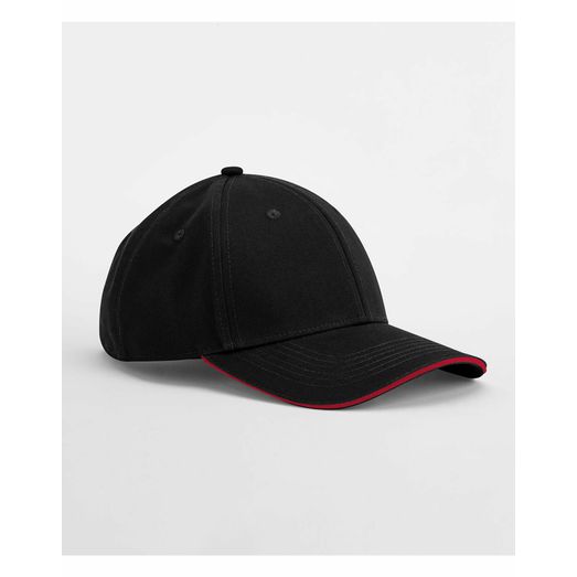 Beechfield EarthAware® Classic Organic Cotton 6 Panel Cap - _x000D_ Sandwich Peak Black/Classic Red