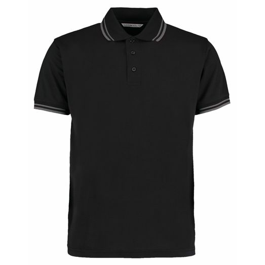 Kustom Kit Classic Fit Tipped Collar Polo Black/Charcoal